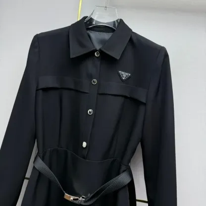 『S-L』超人気商品 大注目 着瘦せ エレガント ベルト付き 折り襟 ワンピース