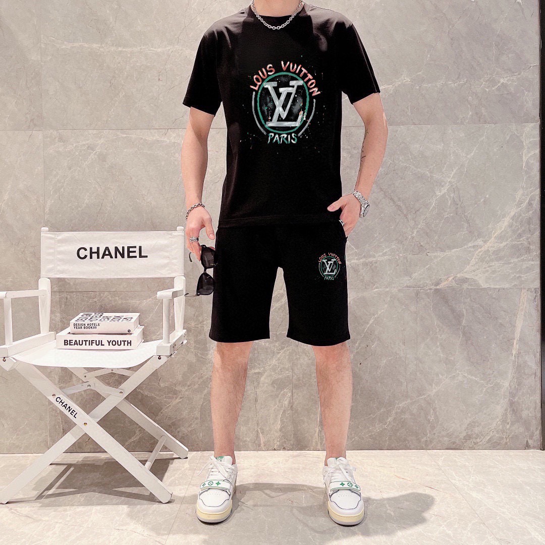 [Copy]『M-5XL』大人気 ワンポイントロゴ メンズ セットアップ 定番黒