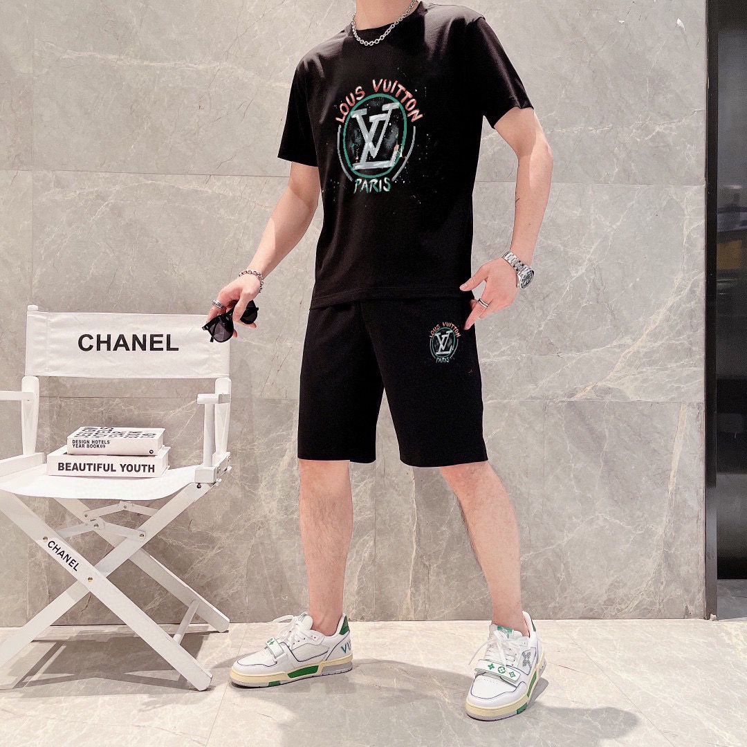 [Copy]『M-5XL』大人気 ワンポイントロゴ メンズ セットアップ 定番黒