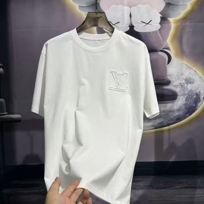 新しいヘビーデューティーエンボス織り刺繍文字半袖メンズとレディースヘビーウェイトTシャツ