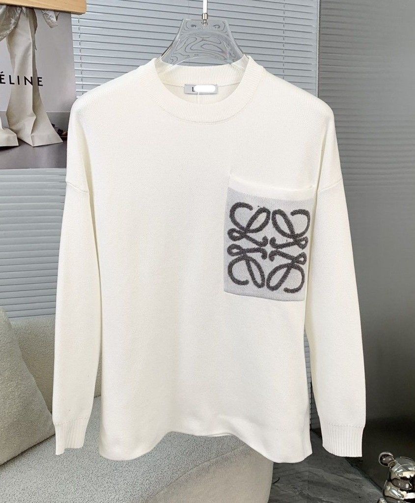 新しい秋冬ウールセーターファッションポケットロゴ刺繍ラウンドネック長袖ニットセーター