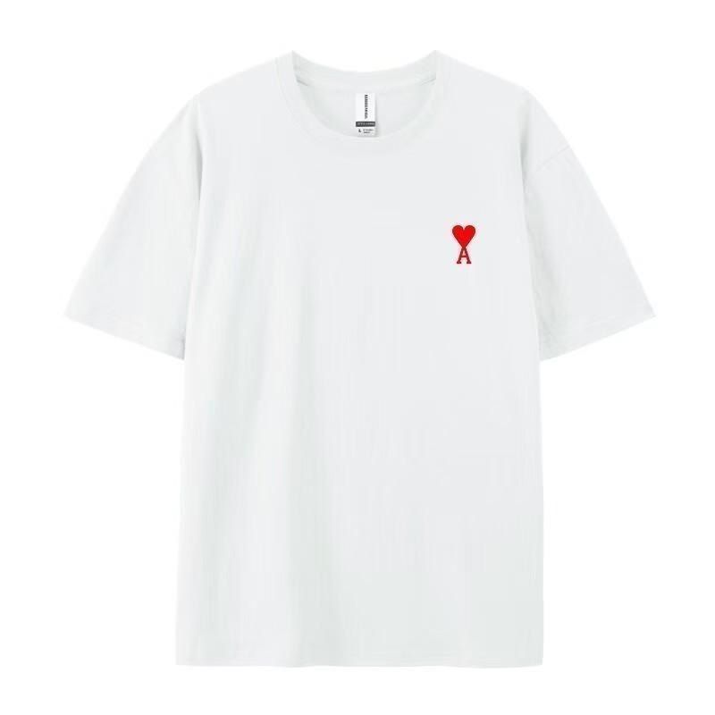 『M-5XL』刺繍入りの純綿製半袖Tシャツ。ユニセックス、ラウンドネック、スポーティーで着回し力抜群。