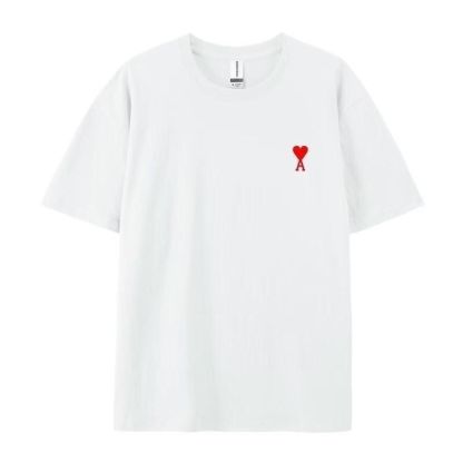 『M-5XL』刺繍入りの純綿製半袖Tシャツ。ユニセックス、ラウンドネック、スポーティーで着回し力抜群。