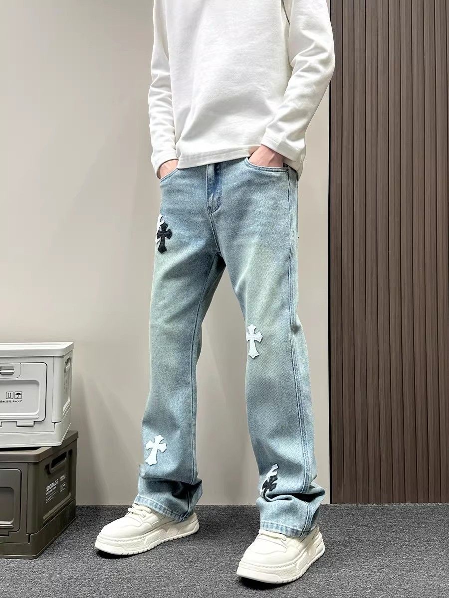 『M-3XL』流行のブルーストレートレッグカジュアルジーンズ