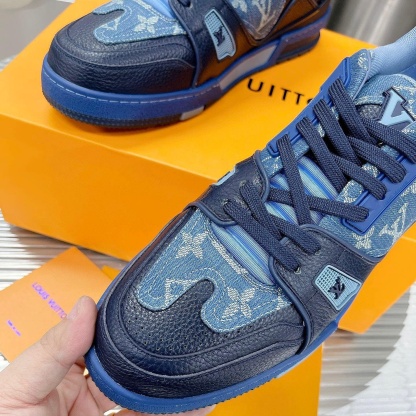 【L014】ルイ・ヴィトン Louis Vuitton Trainer Sneaker Nigo Monogram Denim "Blue"