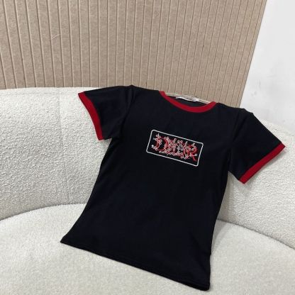 2026年新作 韓国風ラウンドネック刺繍入り半袖ファッショナブルカラーブロックTシャツトップス