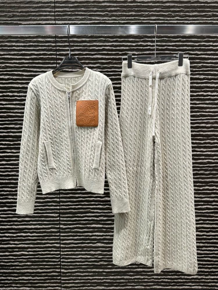 おしゃれな新作ニット秋冬ラウンドネックコートとワイドレッグパンツのツーピースセット