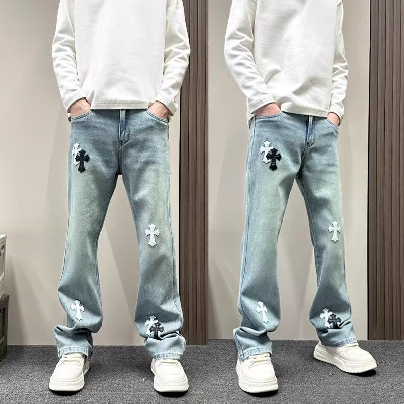 『M-3XL』流行のブルーストレートレッグカジュアルジーンズ