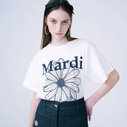 魅力的 ファッション 可愛い アルファベット プリント 花模様 着瘦せ 快適 ゆったり トップス Ｔシャツ