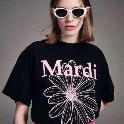 魅力的 ファッション 可愛い アルファベット プリント 花模様 着瘦せ 快適 ゆったり トップス Ｔシャツ