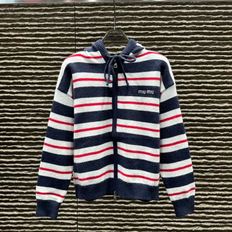 『フリー』お買い得！上品大人の定番 フード付き ボーダー柄 快適 ゆったり ニットセーター アウター
