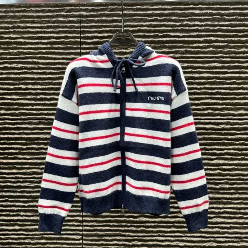『フリー』お買い得！上品大人の定番 フード付き ボーダー柄 快適 ゆったり ニットセーター アウター