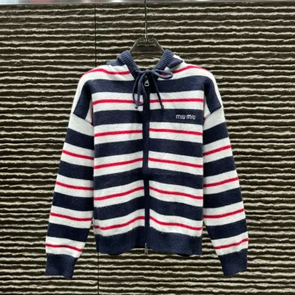 『フリー』お買い得！上品大人の定番 フード付き ボーダー柄 快適 ゆったり ニットセーター アウター