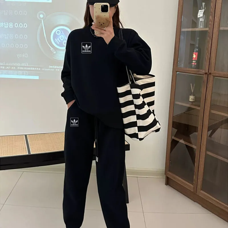 『M-5XL』カジュアルスポーティーなセットアップ、人気のプリントスウェットシャツとパンツのツーピースセット