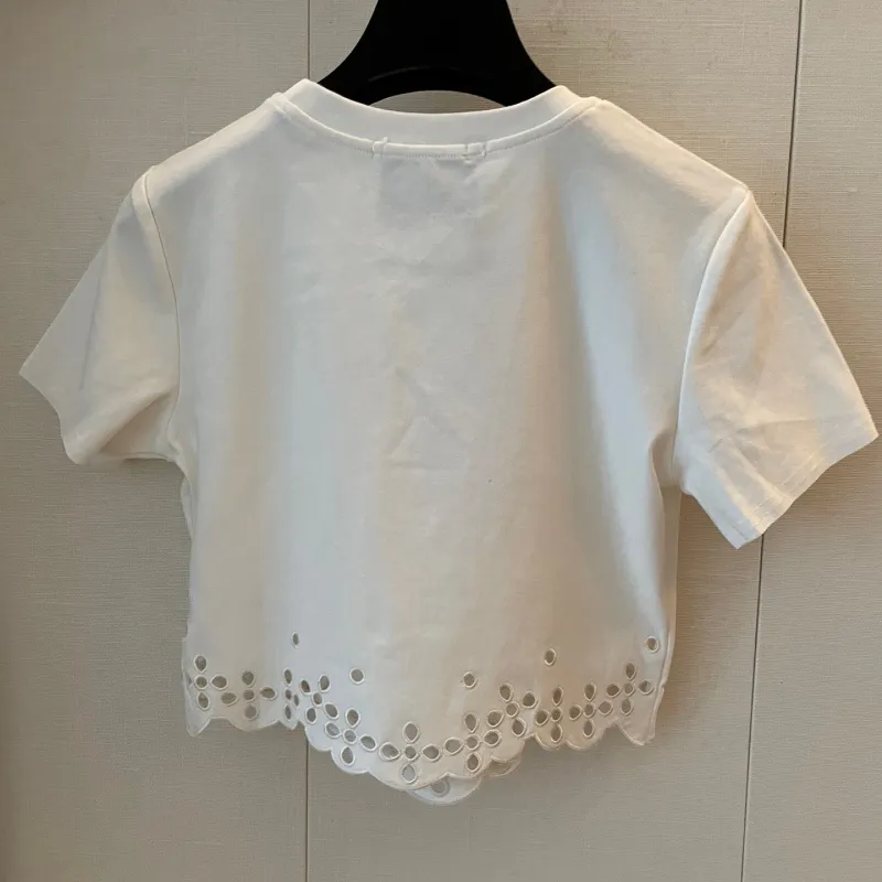 『S-L』激売れ中 憧れ おしゃれ 透かし彫り コットン 半袖 Ｔシャツ