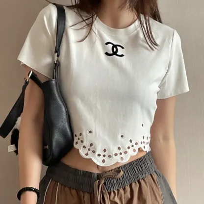 『S-L』激売れ中 憧れ おしゃれ 透かし彫り コットン 半袖 Ｔシャツ