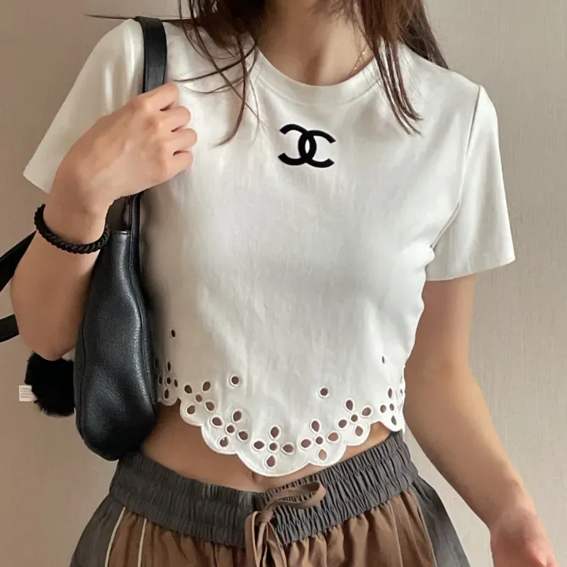 『S-L』激売れ中 憧れ おしゃれ 透かし彫り コットン 半袖 Ｔシャツ