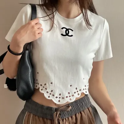 『S-L』激売れ中 憧れ おしゃれ 透かし彫り コットン 半袖 Ｔシャツ