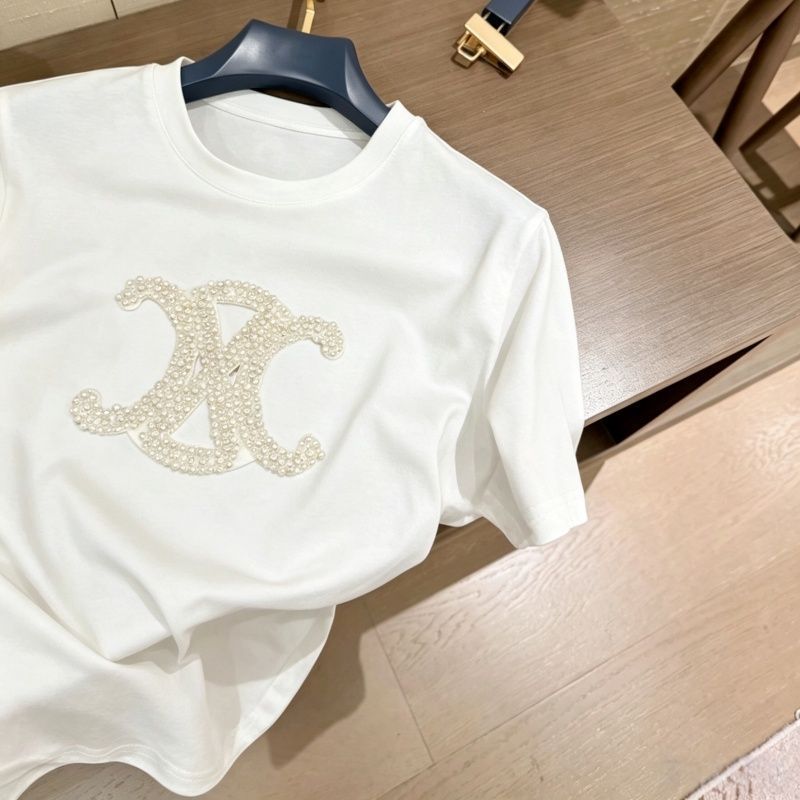 『S-L』夏用ビーズ付きラウンドネックゆったり半袖若返りカジュアルTシャツトップス