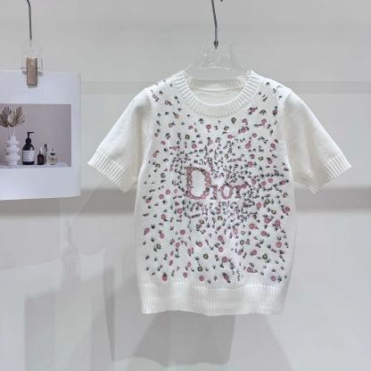大人気の丈夫な刺繍入りラウンドネックプルオーバーニットトップス