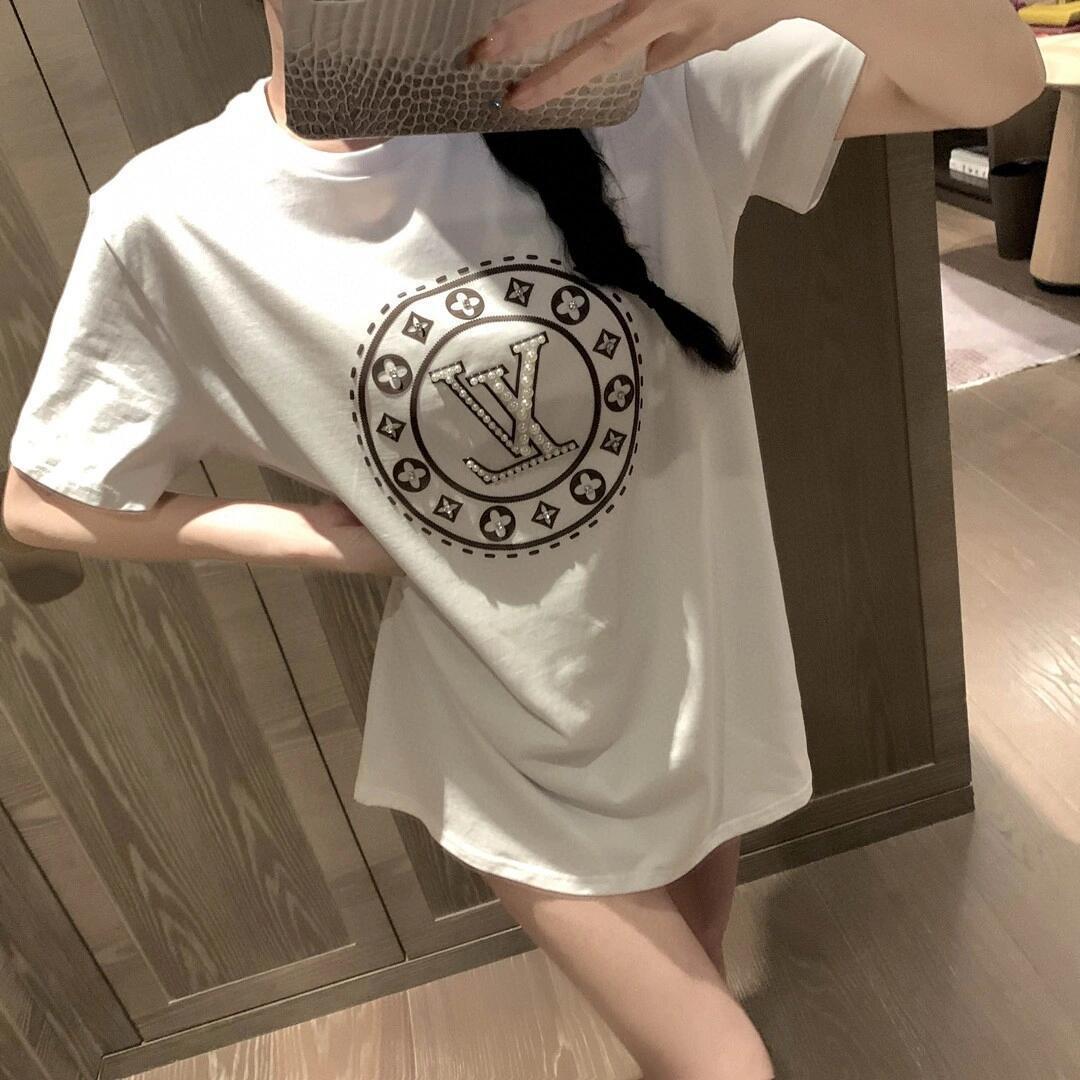 『S-3XL』新作デザイン レディース 夏用 ラインストーン付き ゆったり半袖Tシャツ