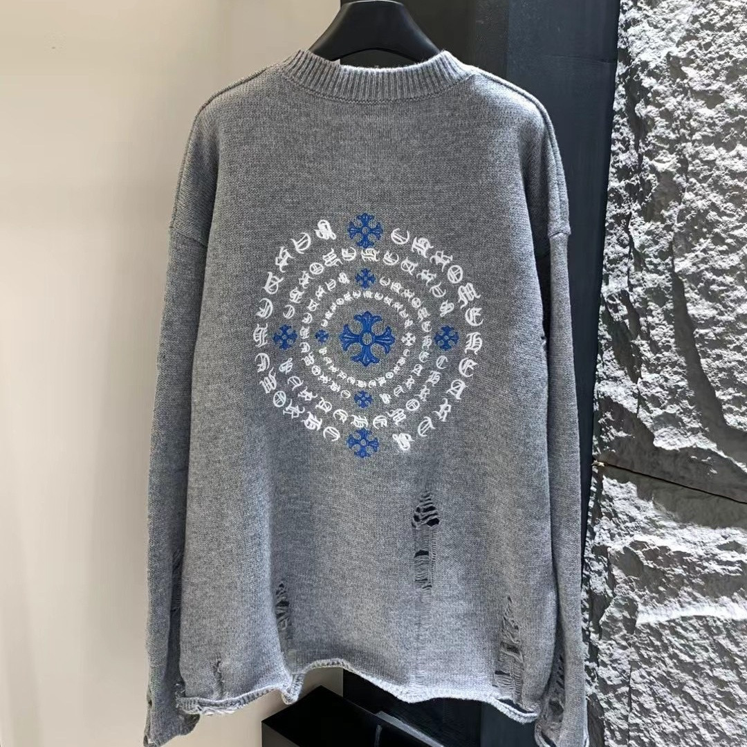 春秋用刺繍セーター（男女兼用）、カップル向けラウンドネックニット