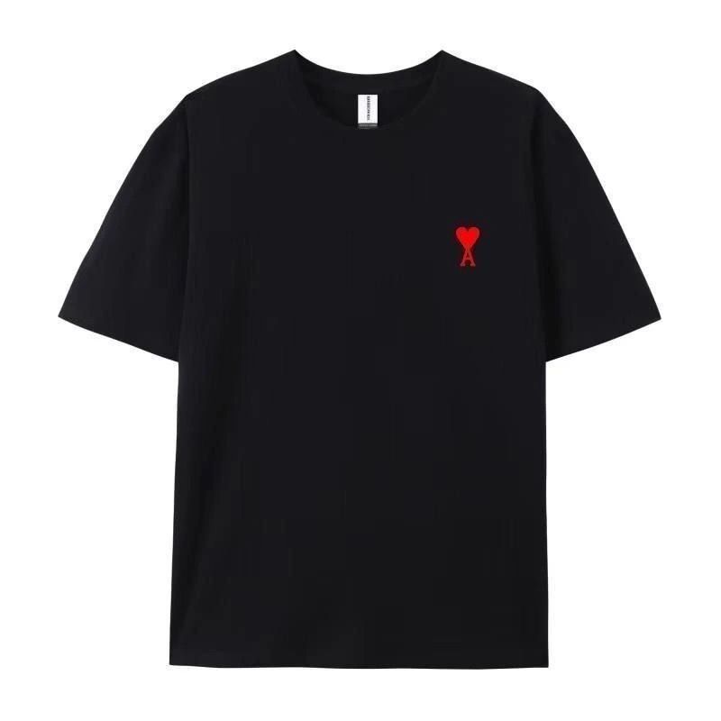 『M-5XL』刺繍入りの純綿製半袖Tシャツ。ユニセックス、ラウンドネック、スポーティーで着回し力抜群。