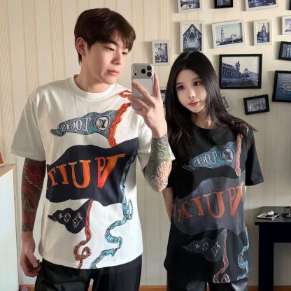 【L-4XL】人気のトレンディなカジュアルTシャツ、高級感のあるクルーネック半袖