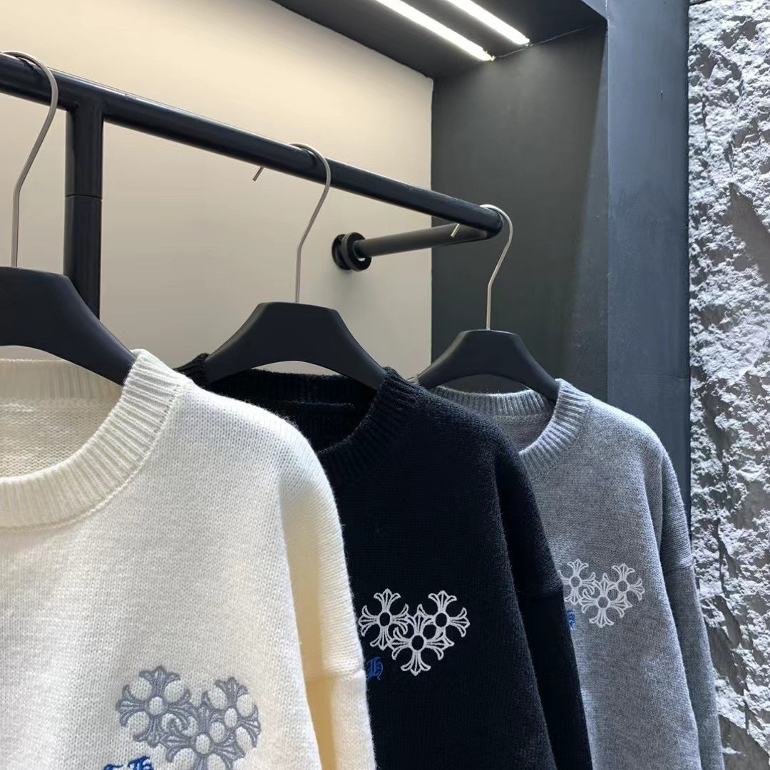 春秋用刺繍セーター（男女兼用）、カップル向けラウンドネックニット
