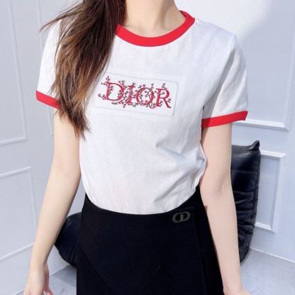 2026年新作 韓国風ラウンドネック刺繍入り半袖ファッショナブルカラーブロックTシャツトップス