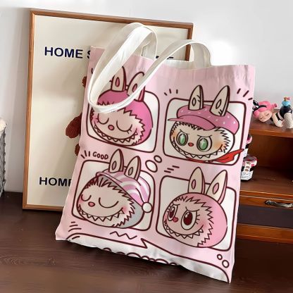 Labubu キャンバスバッグ 女子学生 かわいい 家庭教師用ハンドバッグ カジュアル ショルダーバッグ ショッピングバッグ Labubu キャンバスバッグ
