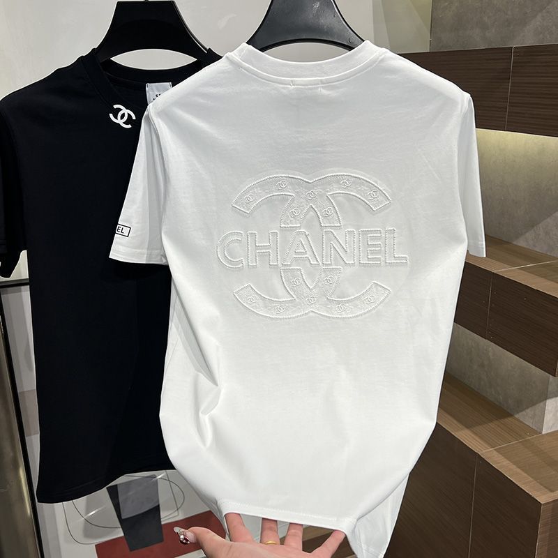 春夏メンズカジュアル万能トレンド刺繍入りクルーネックTシャツ、シンプルな半袖