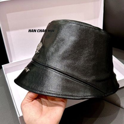 ファッション漁師帽子帽子新しいベレー帽レザー英国バケットベイスンハットファッショナブルなレザーオールマッチ秋冬
