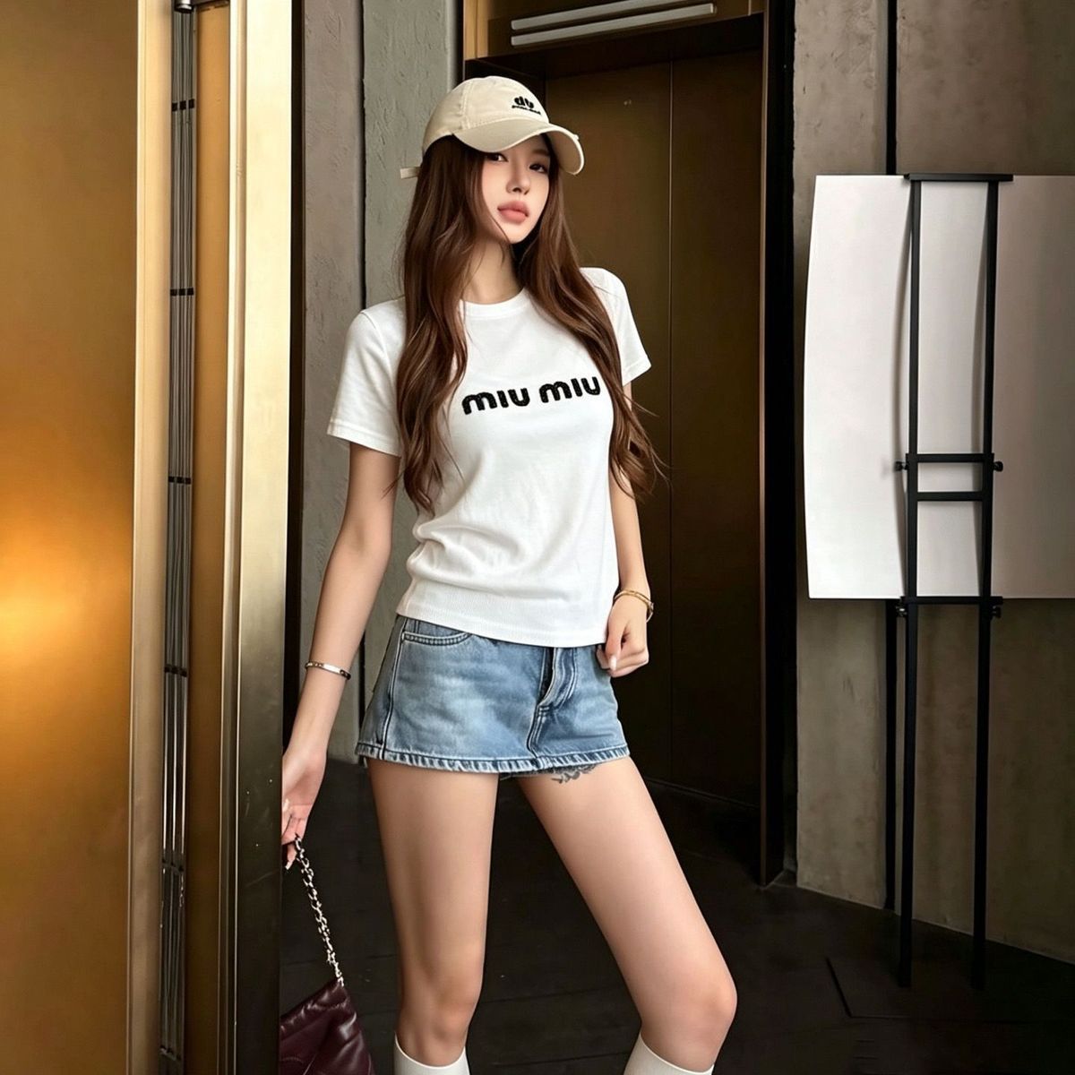 夏用ラウンドネックゆったり万能レター半袖Tシャツ（レディース）
