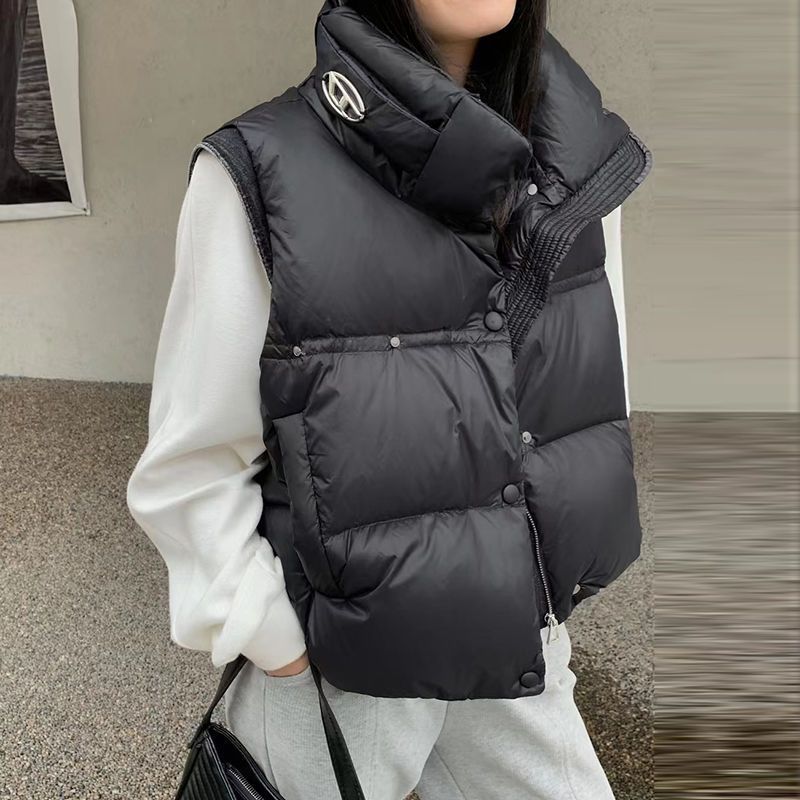 超ファッショナブルなコットンスタンドカラーベスト秋冬ゆったりショート万能ベストジャケット