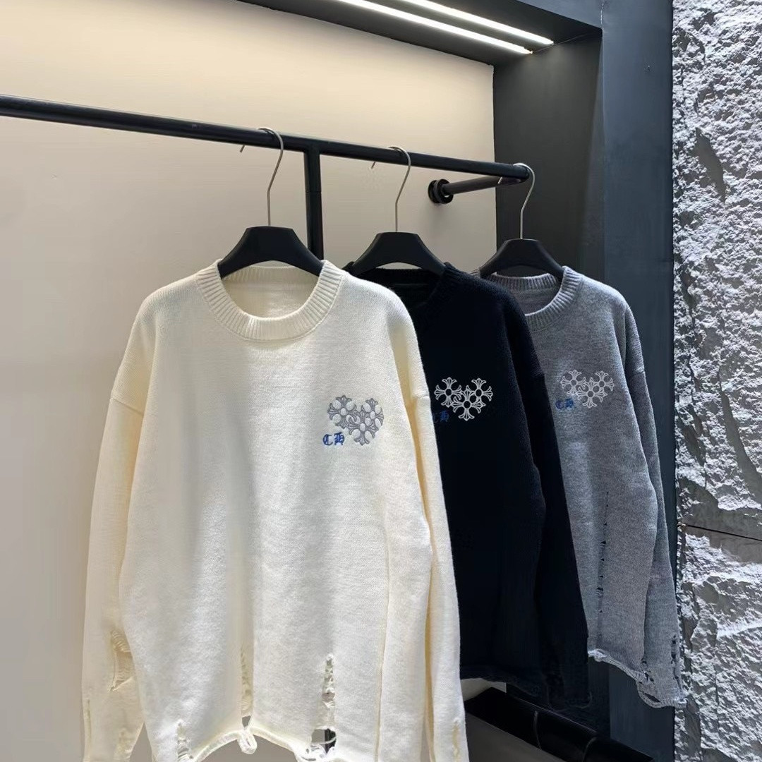 春秋用刺繍セーター（男女兼用）、カップル向けラウンドネックニット