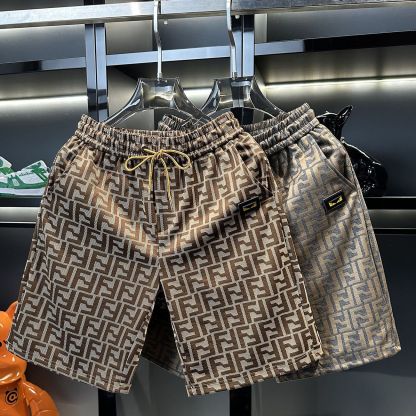 『M-3XL』トレンディなカジュアルメンズショートパンツ、プリント柄スリムフィット、ビーチショーツ