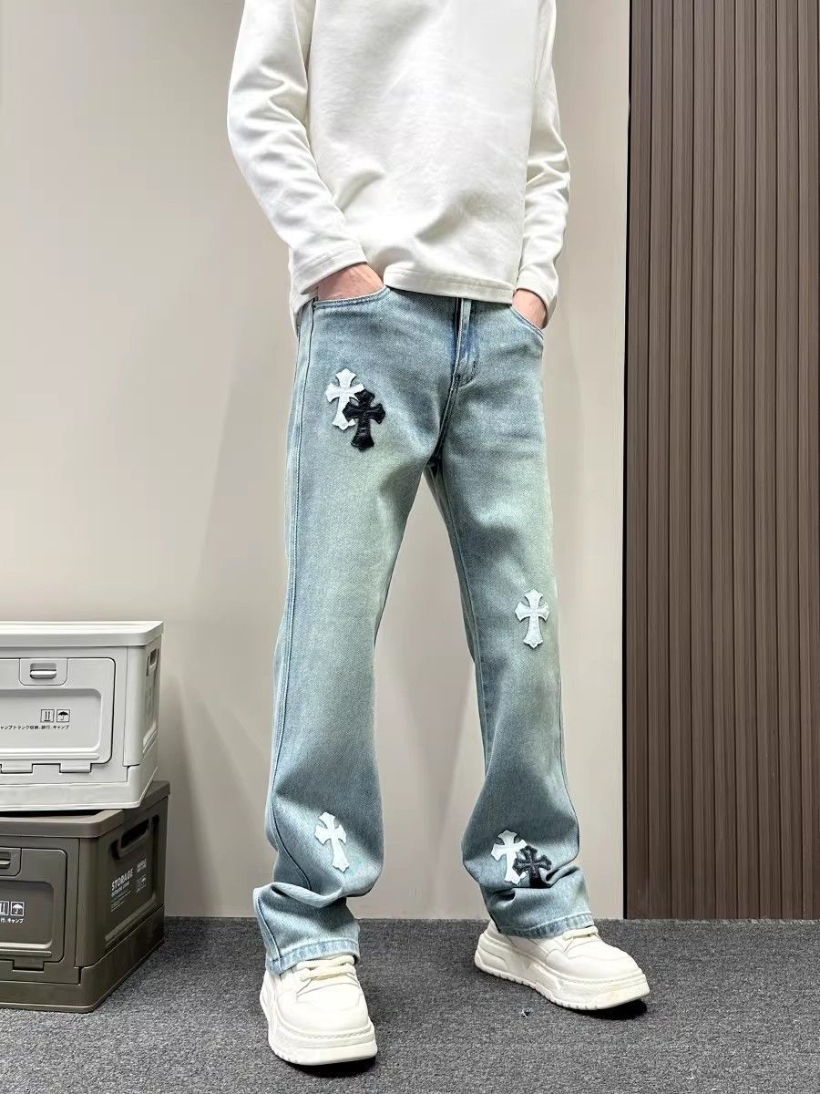 『M-3XL』流行のブルーストレートレッグカジュアルジーンズ