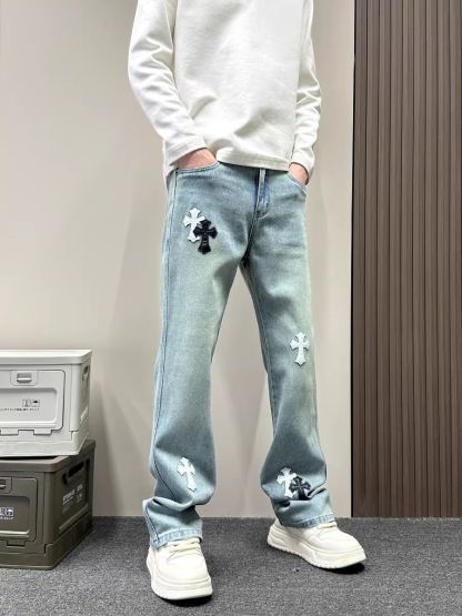 『M-3XL』流行のブルーストレートレッグカジュアルジーンズ