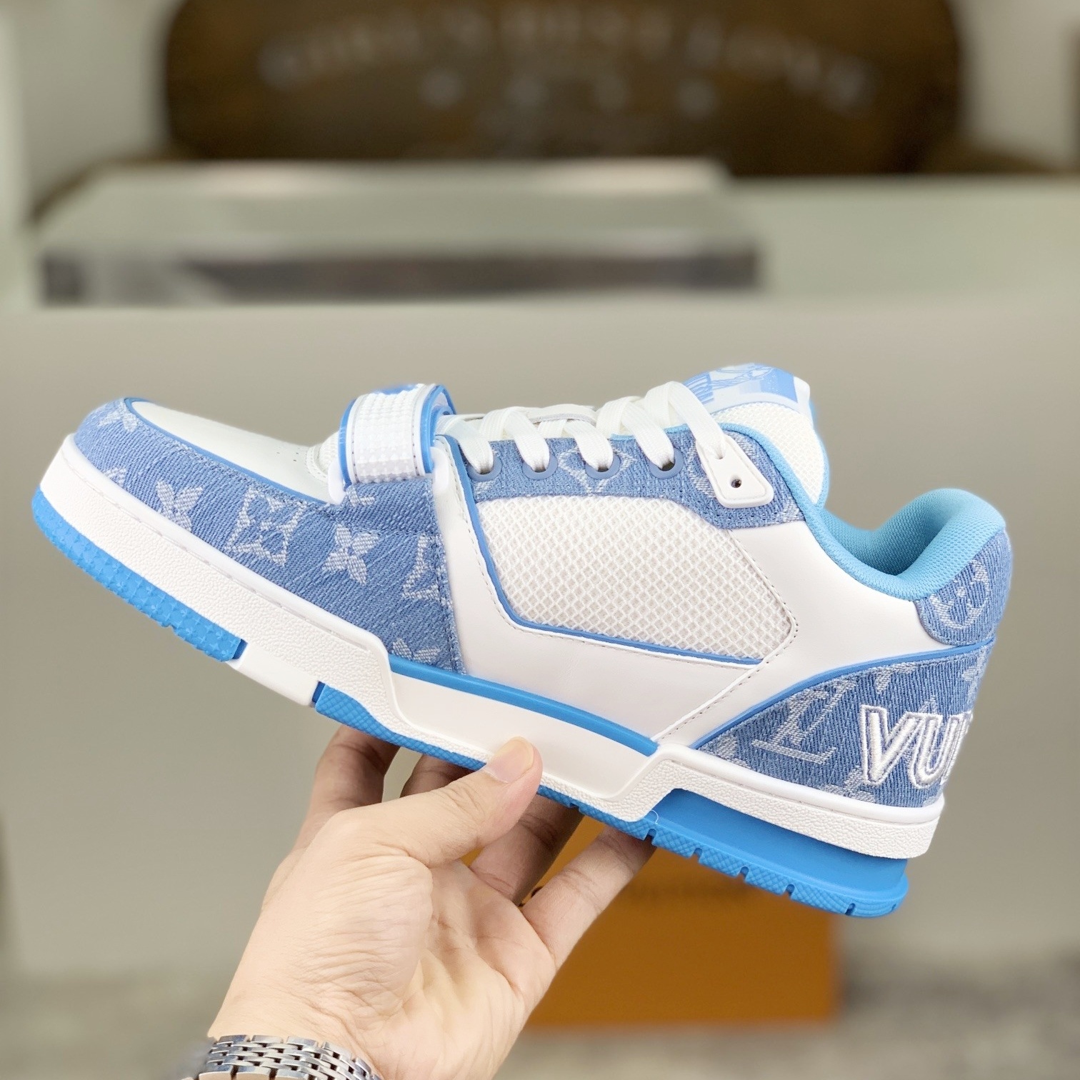 【L013】ルイ・ヴィトン Louis Vuitton Trainer Line Sneaker "Marine"