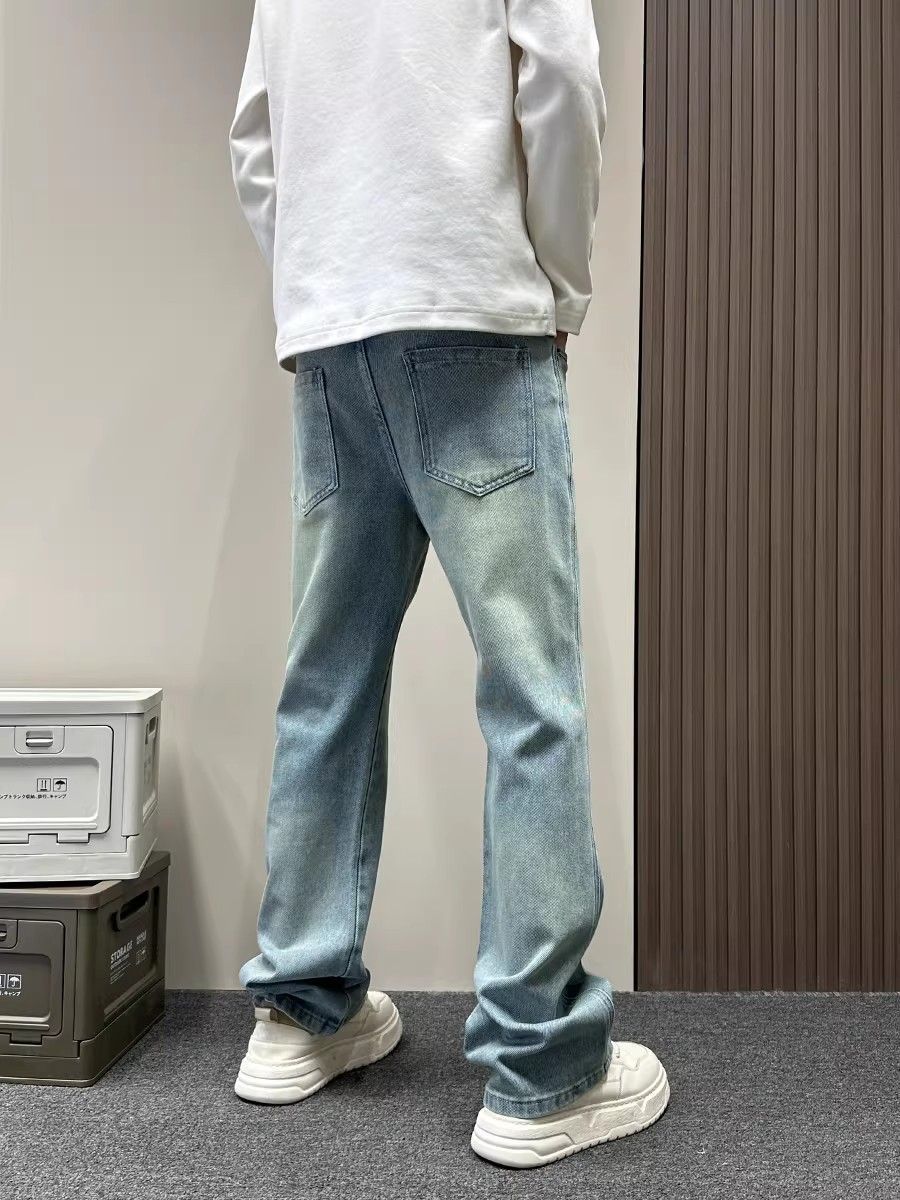 『M-3XL』流行のブルーストレートレッグカジュアルジーンズ