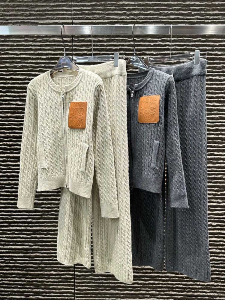 おしゃれな新作ニット秋冬ラウンドネックコートとワイドレッグパンツのツーピースセット