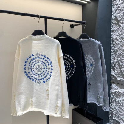 春秋用刺繍セーター（男女兼用）、カップル向けラウンドネックニット