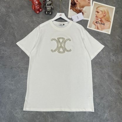 『S-L』夏用ビーズ付きラウンドネックゆったり半袖若返りカジュアルTシャツトップス