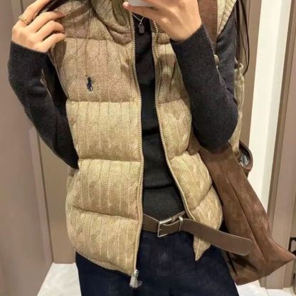 秋冬新作　万能カジュアルケーブルニットスタンドカラーノースリーブダウンベストコート