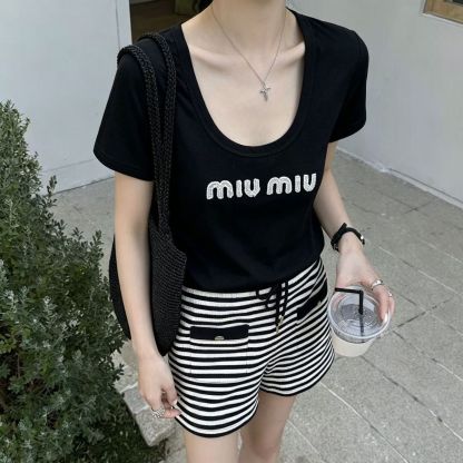 夏用ラウンドネックゆったり万能レター半袖Tシャツ（レディース）