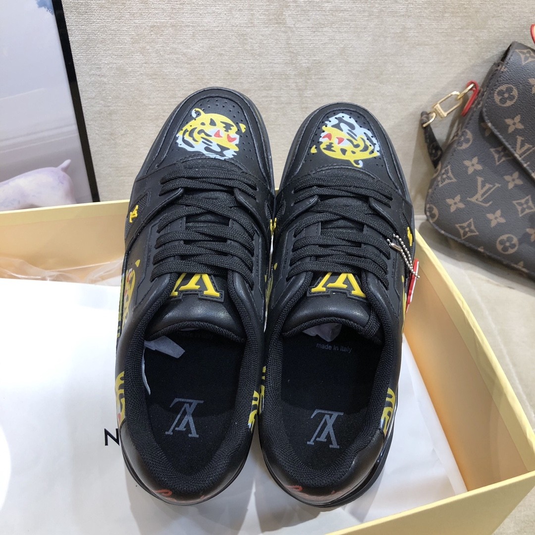 【L010】ルイ・ヴィトン Louis Vuitton Trainer Sneaker Nigo Plain Calf Leather "Noir"