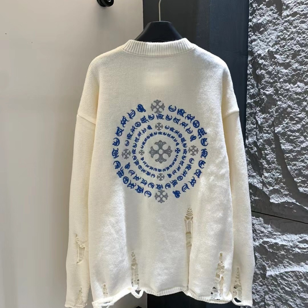 春秋用刺繍セーター（男女兼用）、カップル向けラウンドネックニット