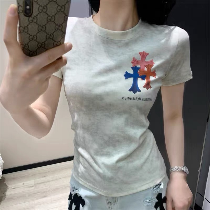 『S-L』トレンドレタープリント レトロ T シャツ レディース