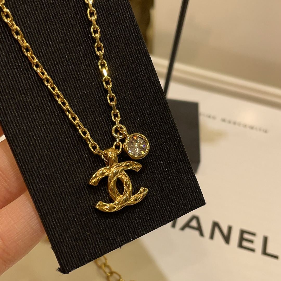 【Chanel】女性用 ゴールドチェーン ネックレス ジルコニア デザイン カジュアル 通勤